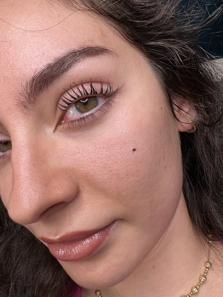 Faux freckle client result — close-up, The Brow Babes